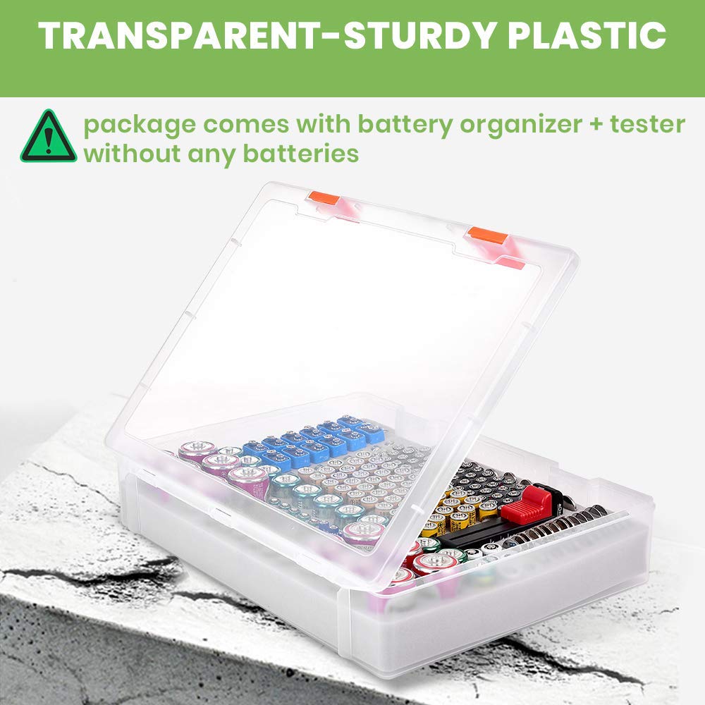 Battery Organizer Holder- Batteries Storage Containers Box Case with Tester Checker BT-168. Garage Organization Holds 225 Batteries AA AAA C D Cell 9V 3V Lithium LR44 CR2 CR1632 CR2032