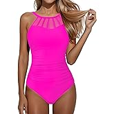 Holipick Women Tummy Control One Piece Swimsuit Modest Bathing Suit Full Coverage High Neck Swimwear