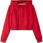 SweatyRocks Women's Long Sleeve Drawstring Full Zip Hooded Jacket Crop Sweatshirt