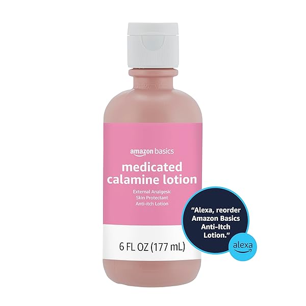 AMAZON BASICS MEDICATED CALAMINE ANTI-ITCH LOTION, 6 FLUID OUNCE, 1-PACK, FOR INSECT BITES, POISON IVY AND RASHES (PREVIOUSLY SOLIMO) (NEW FORMULA)