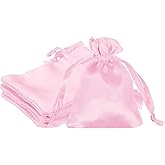 PATIKIL 3 x 4 Inch Satin Bags with Drawstring, 6 Pcs Silk Drawstring Gift Bag Wedding Favor Pouch for Jewelry Candy Christmas Party Graduation Birthday Easter, Pink