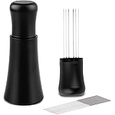 WDT tool, Espresso Distribution tools, 10 x 0.35mm 304 Stainless Steel Needles Installed with 10 Extra needles for Espresso Stirrer Replacement, Aluminum Alloy Handle with Stand (Matte black)