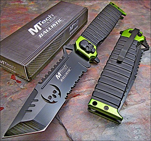 Mtech Ballistic Sawback Tanto Skull Pocket Knife NEW (Green)