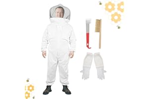 ECONVCE Professional Bee Suits with Dome Veil & Ventilated Hood for Men & Women - Beekeeper Outfit Includes Free Goat Leather Gloves, Bee Brush & J-Hook Tool (65% Cotton, Durable Anti-Sting Fabric) (XL)