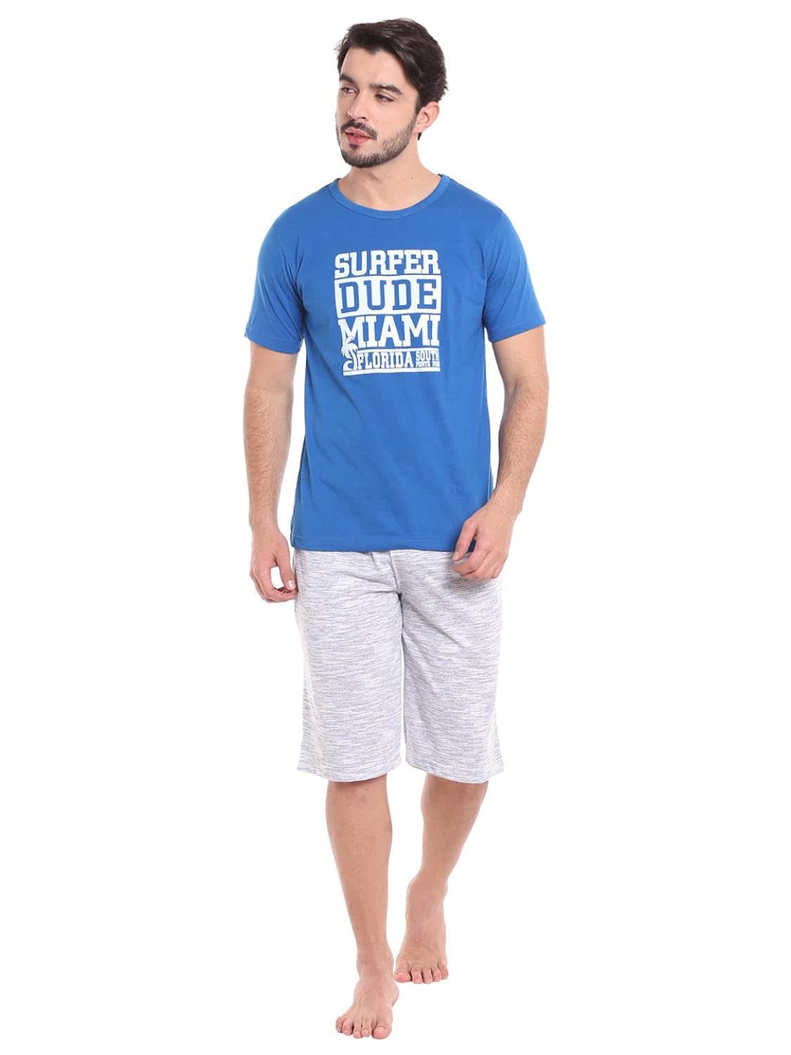 nightwear for men - night suit - summer wear - tshirt & shorts combo set - sinker material - blue color - short sleeves - branded valentine men's night wear -