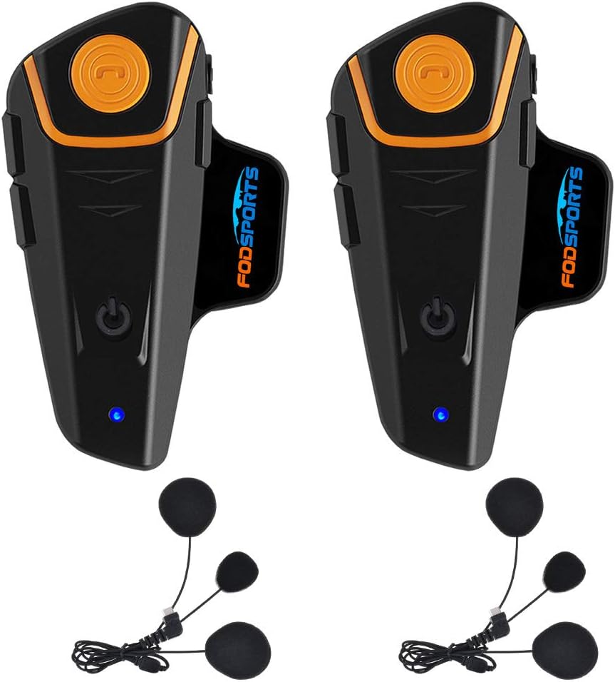 Fodsports BT-S2 Motorcycle Helmet Intercom Headset Waterproof Bluetooth Interphone Communication System with 1000m, GPS, FM Radio, MP3 Player, Full Duplex, Hand Free (2 Packs with Soft Cable)