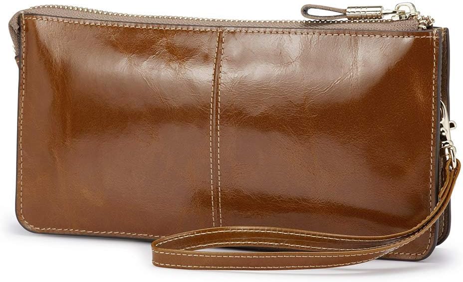 Lecxci Luxury Womens Genuine Leather Clutch Cell Phone Handbags, Zipper Wristlets RFID Blocking Wallets Purse for Women