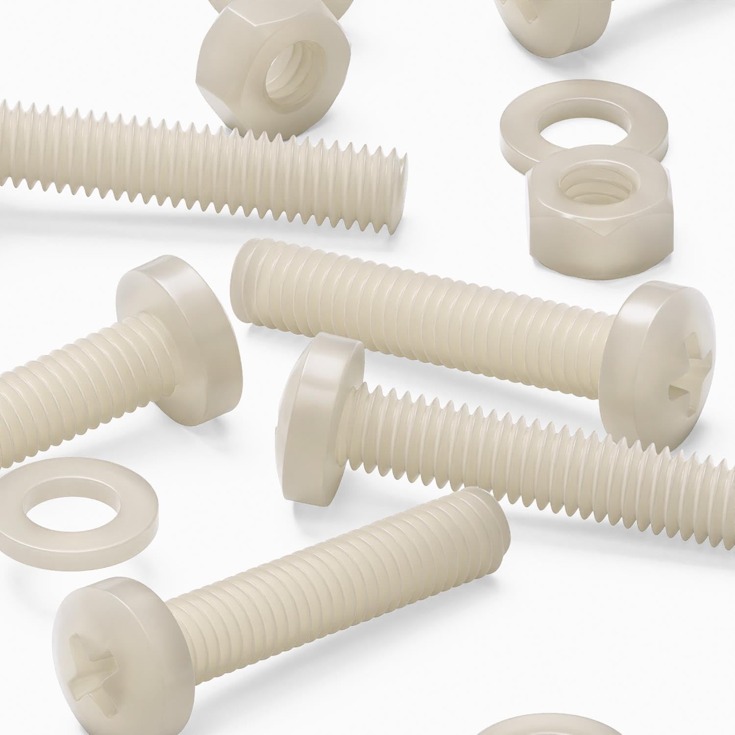 50 x Nylon Pan Head, Crosshead Plastic Machine Screws, M6 x 30mm, Plastic Bolts, Nuts & Washers