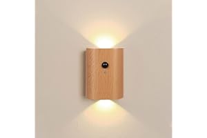 LANDGOO Wooden Motion Sensor Step Lights Indoor, Intelligent Linkage Wall Lamp Rechargeable LED Night Lighting for Stairs Hallway (White Ash Wood 1PC)