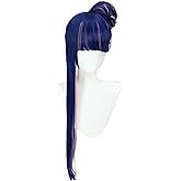 miccostumes Women's Blue Wig Angel Cosplay Long Straight Synthetic Hair with Bangs Halloween Party(Blue, onesize)