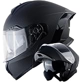 1Storm New Motorcycle Bike Modular Full Face Helmet Dual Visor Sun Shield: NOLED-X90 Carbon Fiber Black