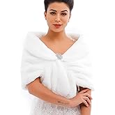 Aukmla Women's Wedding Fur Wraps and Shawls Bridal Fur Stoles Scarf with Rhinestones Brooch for Bride and Bridesmaids