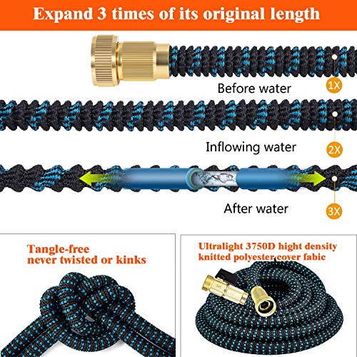 BLAVOR Expandable Garden Hose 100ft Flexible Lightweight Water Hose Strongest Expanding Hose with 10-Way Heavy Duty Zinc Water Spray Nozzle & 2-Way Splitter [ 2019 New Upgraded ] - Thumbnail 4