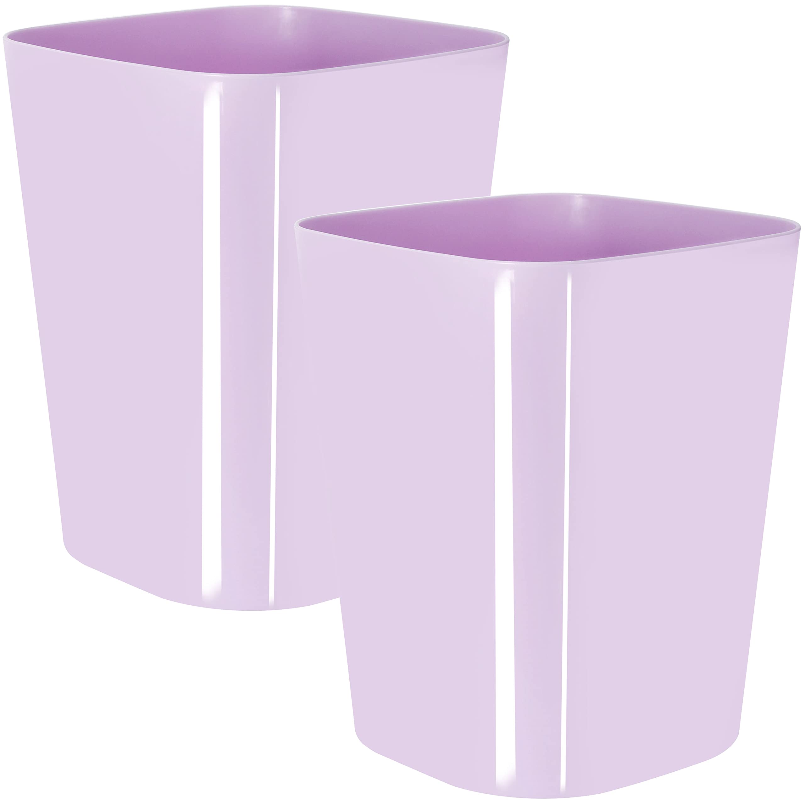 Youngever 2 Pack 5.5L Square Trash Can, Plastic Garbage Container Bin, Small Trash Bin for Home Office, Living Room, Study Room, Kitchen, Bathroom (Purple)