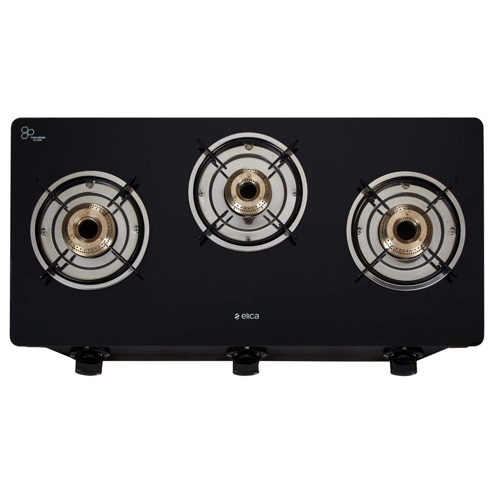 Elica Vetro Glass Top 3 Burner Gas Stove (Black) Amazon.in Home & Kitchen
