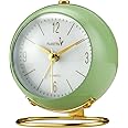 FLOITTUY Silent Table Analog Alarm Clock No Ticking, Lighted on Demand and Battery Operated, Beep Sounds, Small Desk Clock(Green)