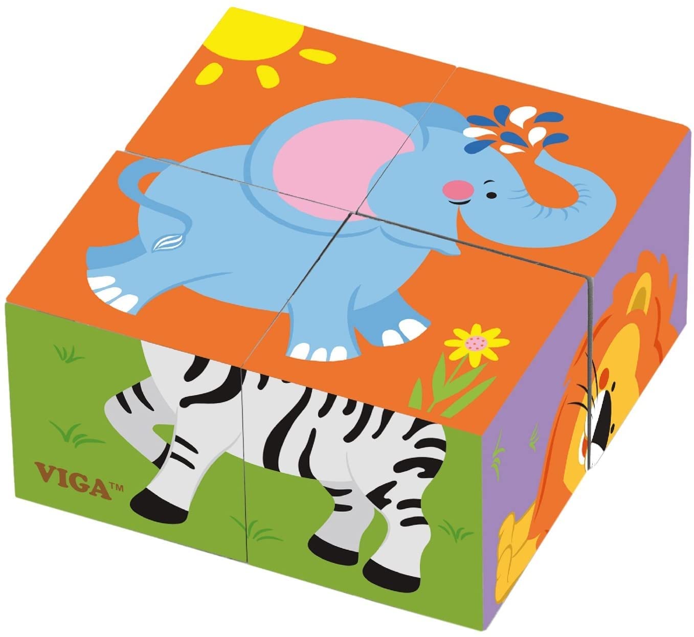 Viga Toys - 50836 - Cube Puzzle - Wild Animals - 4 pcs. — image 1