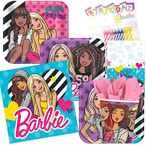 Barbie &amp; Friends Party Plates and Napkins Serves 8 With Birthday Candles