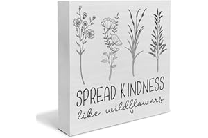 BIFEZ Spread Kindness Like Wildflowers Wooden Box Sign Farmhouse Flowers Wood Box Sign Art Blocks Desk Sign Rustic Signs for Shelf Tabletop Home Decor 5 X 5 Inch