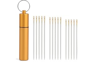 GarfxG 15 Pieces Self Threading Needles Easy Threading Steel Needles for Hand Sewing Needles with A Metal Tube for Storing Stainless Steel Handmade Sewing Embroidery Needle Accessories