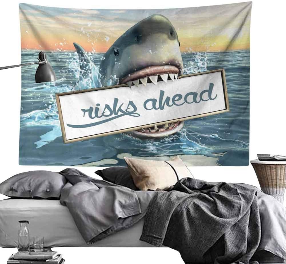 Homrkey Artsy Great Shark Tapestry Sea Decorations Fun Quotes Ocean Animals Scary Accessories for Men Cave IdeasFunny Tapestry for Room W70 x L59 White Yellow Orange Gray Blue