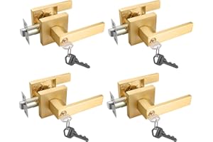 EHOMEWARE 4 Pack Keyed Alike Entry Door Handles with Lock Gold Door Lever Set, Outdoor/Indoor Bedroom Bathroom Use with Keys, Exterior Door Levers