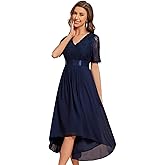 Ever-Pretty Women's V Neck Lace Chiffon Half Sleeves A Line Hi-Lo Wedding Guest Dresses 04489
