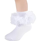 QHANSHIEE Grils Ruffle Socks Toddler Fluffy Ruffle 4-Layer Lace Dress Socks Turn Cuff Pageant Tutu Socks for Baby Girl Kids