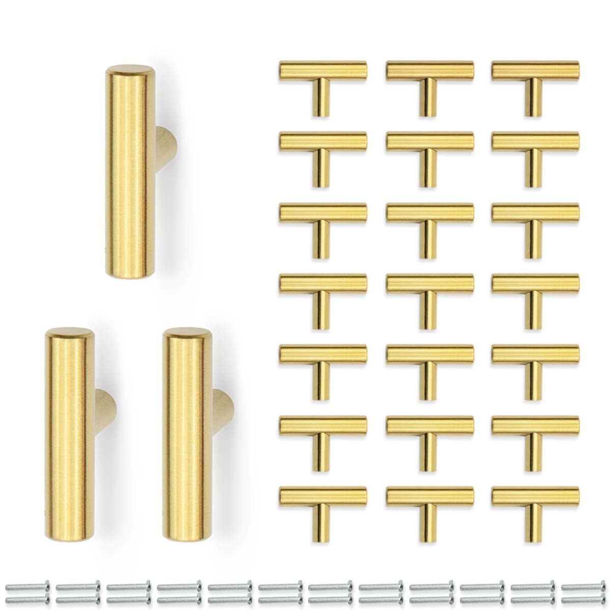 Bwintech 24 Pcs 50MM Gold Cabinet Pull Handles Kitchen T Bar Handles, Stainless Steel, Ideal for Cabinet, Drawer, Cupboard — image 1