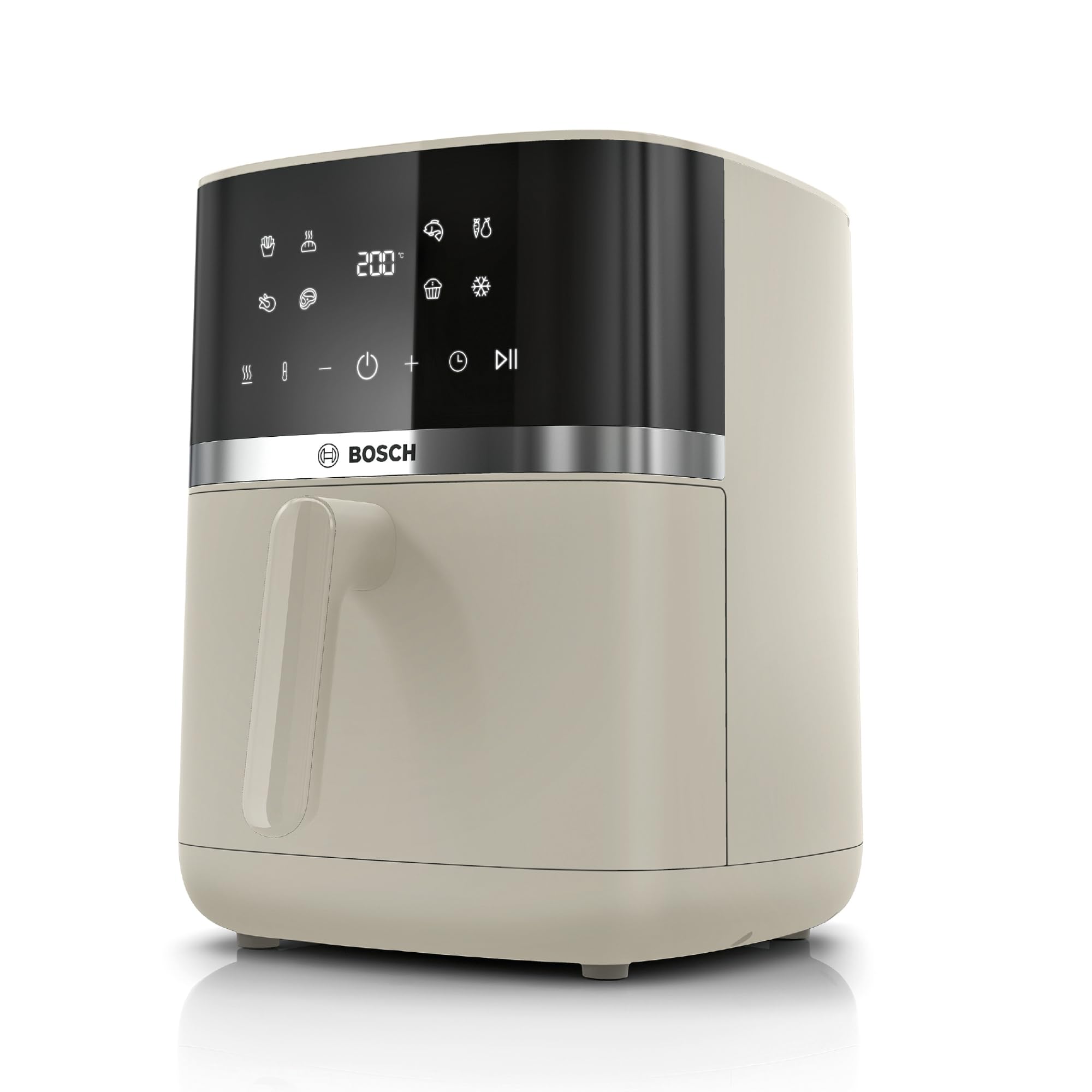 Bosch Heißluftfritteuse Serie 4, XL Air Fryer, creme, 6,1 L Fassungsvermögen, 7 Voreinstellungen, Auftau- und Warmhaltefunktion, Touchscreen, bis zu 60% schnelleres Kochen, MAF462C0