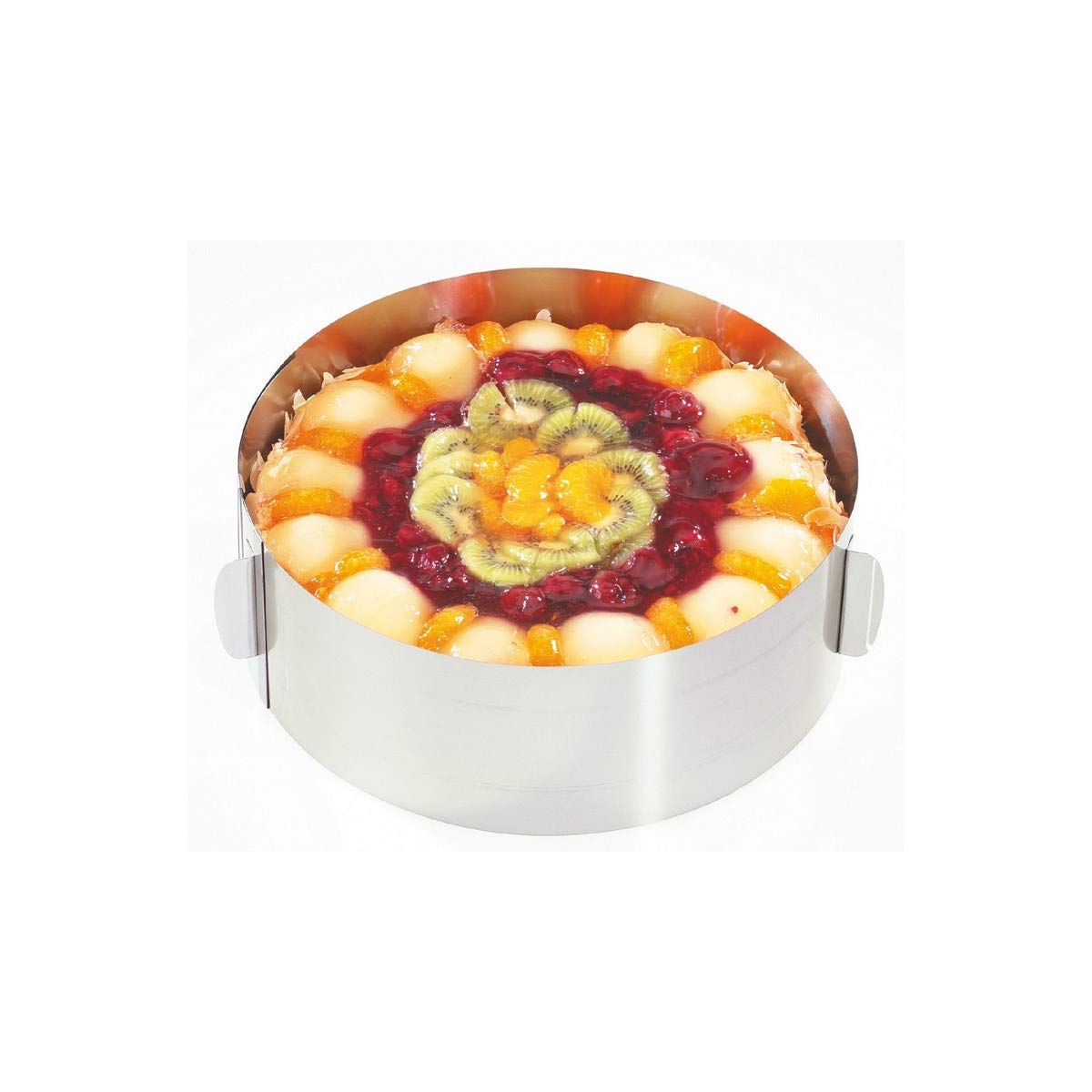 Gefu Tondo Adjustable Cake Ring, 16–30 cm, Stainless Steel, 8.5 cm Height, with Handles, Fully Openable, Heat-Resistant up to 300°C