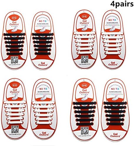YINTAO 4 Pairs Lazy No Tie Silicone Shoelace for Kids Waterproof Silicon Flat Elastic Athletic Running Shoe Laces (2pair Black+2 pair White)
