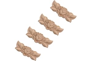 alblinsy Rose Wood Carved Onlay Applique Craft Unpainted Decal Door Corner Home Frame Decor Unpainted Cabinet Bed Furniture Mirror Wall Decal Door Cabinet Decor Home Decoration (4PCS (3.54"*1.38"))