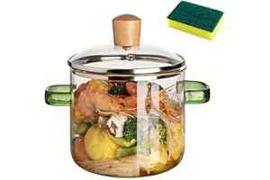 Transparent Cooking Pot for Kitchen,Glass Saucepan Boiling Pots Stew Cookpot with Lid,Soup Cookware for Noodle Milk Meals (Gr