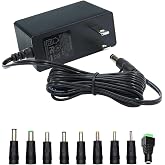 12V Power Supply, 12V 2A 24W Power Supply AC100-240V to DC 12 Volt Adapter with 5.5mm x 2.1mm Tip and 9 Interchangeable Jacks Plug for LED Strip Lights, CCTV Cameras, Routers and More