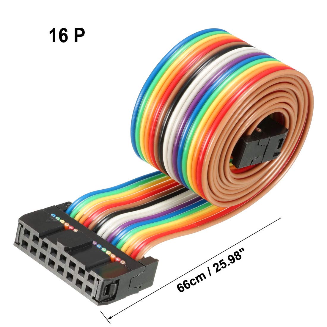 sourcing map IDC Rainbow Wire Flat Ribbon Cable 16 Pins 66cm Length 2.54mm Pitch Type-B, Rainbow Color, 16P-66cm - Image 3