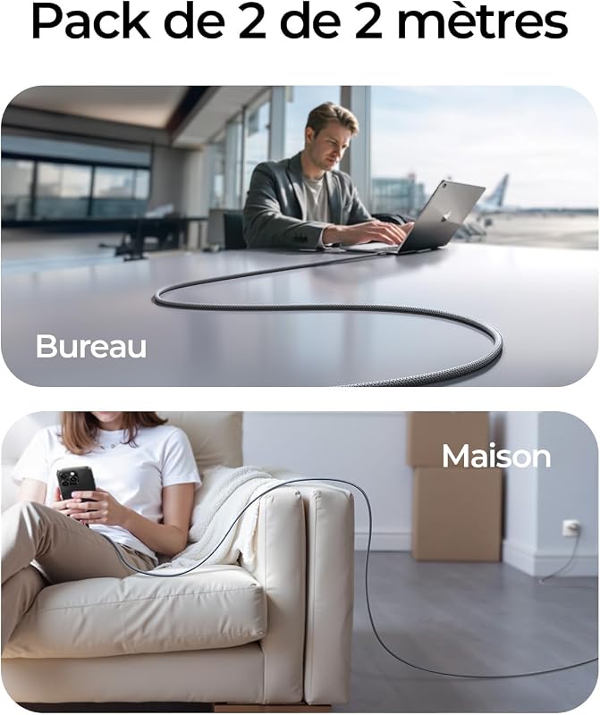 240W Cable USB C Charge Rapide, 2m PD 5A Cable USB C vers USB C Câble