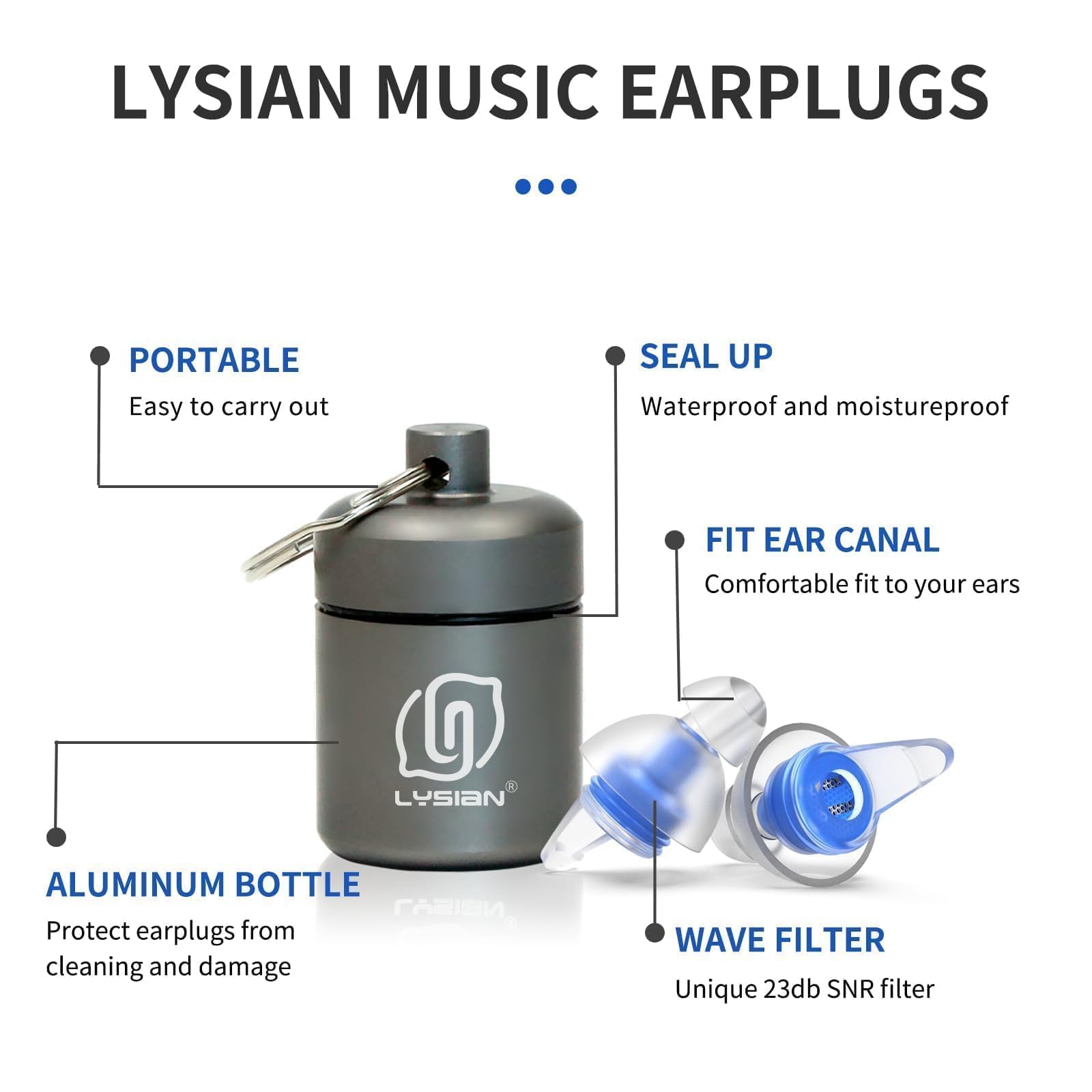 LYSIAN High Fidelity Concert Ear Plugs for Music- 2 Pairs Reusable Musicians Earplugs for Noise Cancelling, Concert Festivals, Drummers, DJS, Raves, Games -23dB