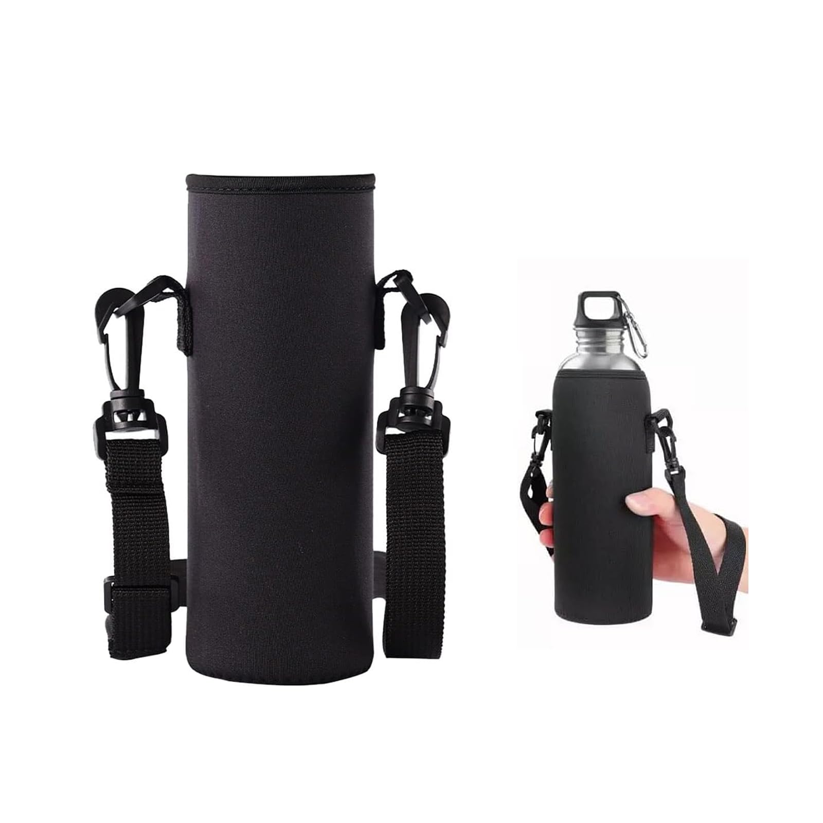 PLATEYTR 1 Piece Water Bottle Bag, Water Bottle Tote Bag, Black Water Bottle Bag Holder, Can Crossbody Can Handle Water Bottle Bag, Suitable for Camping Hiking Running etc(19 * 8cm)