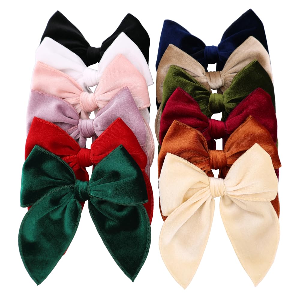Photo 1 of 12 PCS Large Fable Bow Hair Clip for Little Girl Kids Linen Velvet Hair Bows Barrettes Alligator Clips Baby Mom Women Hair Accessories (Velvet 12 PCS)