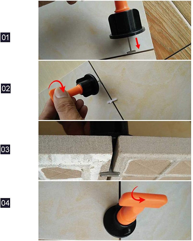 50pcs Tiles Leveler Spacers, LAMPTOP Tile Leveling System with Special Wrench, Reusable Spacer Flooring Level Tile levellers Set System Construction for Builing Walls & Floors - - 