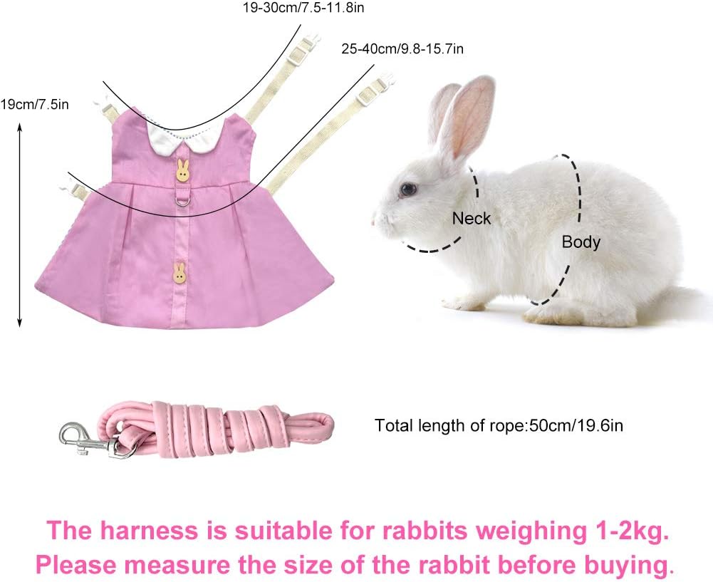 Rabbit Harness and Lead Set Cute Pink Bunny Harness Soft Cotton Antibreakaway Harnesses for