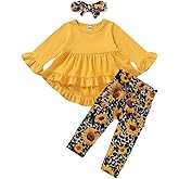 Kucnuzki Baby Girl Clothes Toddler Girl Outfit Ruffle Sleeve Shirt Floral Pant Set Fall Winter Clothing for Girl