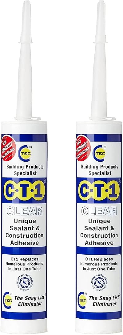 CT1 2 x Clear Sealant Adhesive 290ml Clear Fast Cure Construction Sealant