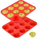 Walfos 12-Cup Silicone Muffin Pan - Non-Stick, BPA Free, Oven & Dishwasher Safe, Heat Resistant -40°C To 232°C