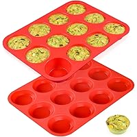 CAKETIME 12 Cups Silicone Muffin Pan - Nonstick BPA Free Cupcake Pan Regular Size Silicone Mold
