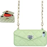 UnnFiko Wallet Case Compatible with iPhone Xs Max, Pretty Luxury Bag Design, Purse Flip Card Pouch Cover Soft Silicone Handbag Case with Long Shoulder Strap (Green)