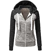 Newbestyle Hoodies for Women Color Block Hooded Sweatshirt Basic Zip-Up Jersey Jacket Long Sleeve Top with Pockets Plus Size