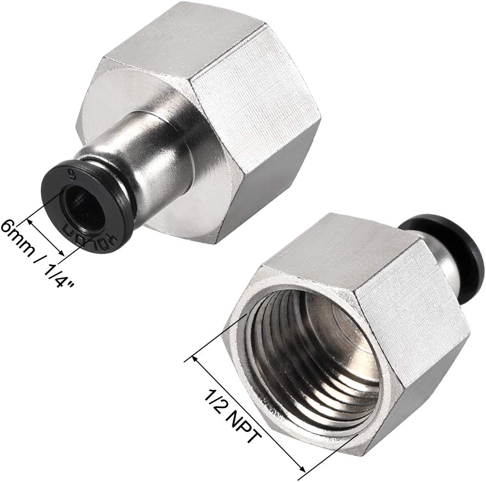 sourcing map Push to Connect Tube Fitting Adapter 6mm Tube OD X 1/2PT (19mm) Female Straight Pneumatic Connecter Pipe Fitting 2pcs - Image 3