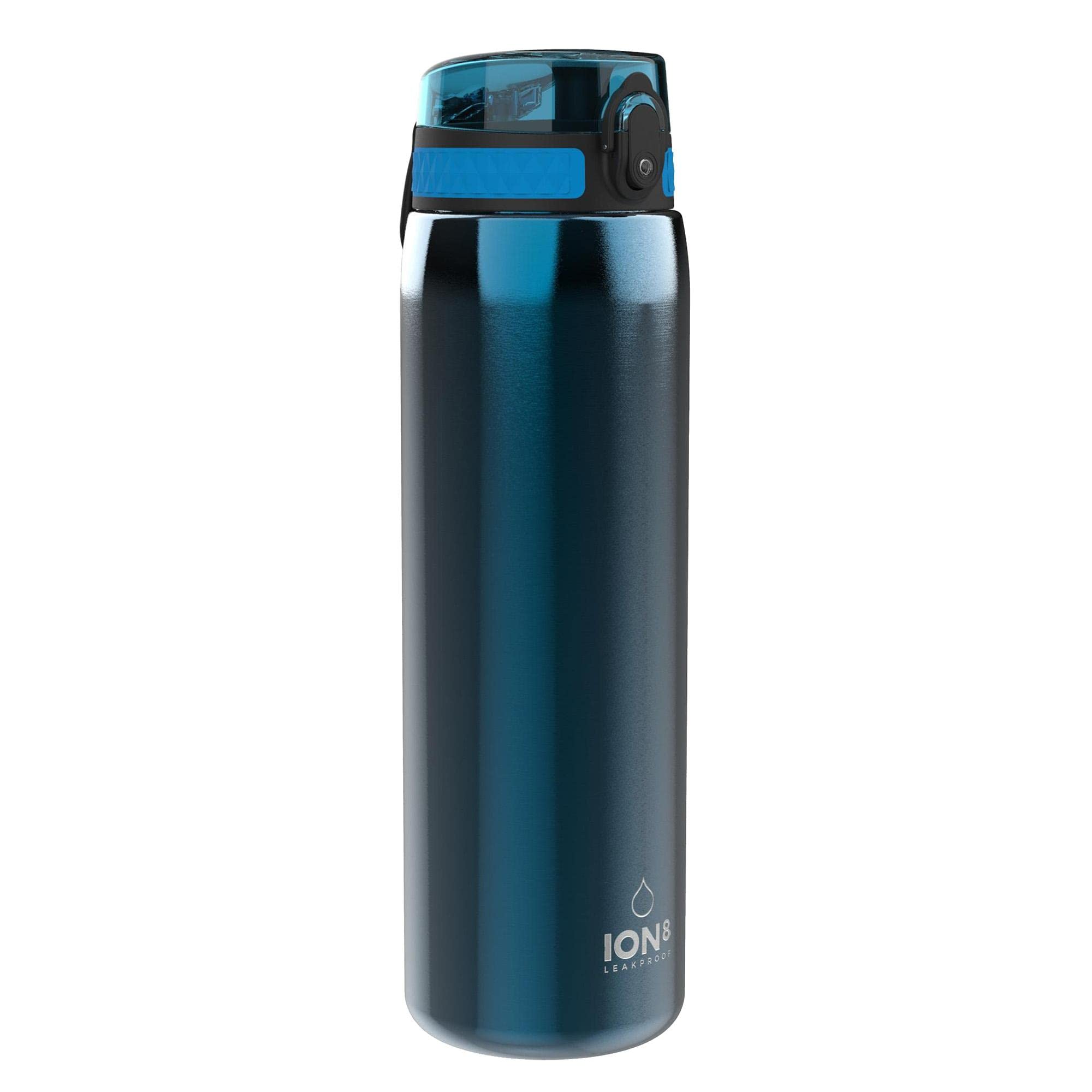 ION8 Lightweight 1 Litre Steel Water Bottle, Non-Insulated, Leak Proof, Easy to Open, Secure Lock, Dishwasher Safe, Flip Cover, Carry Handle, Ideal for Travel & Active Lifestyles, Metallic Blue